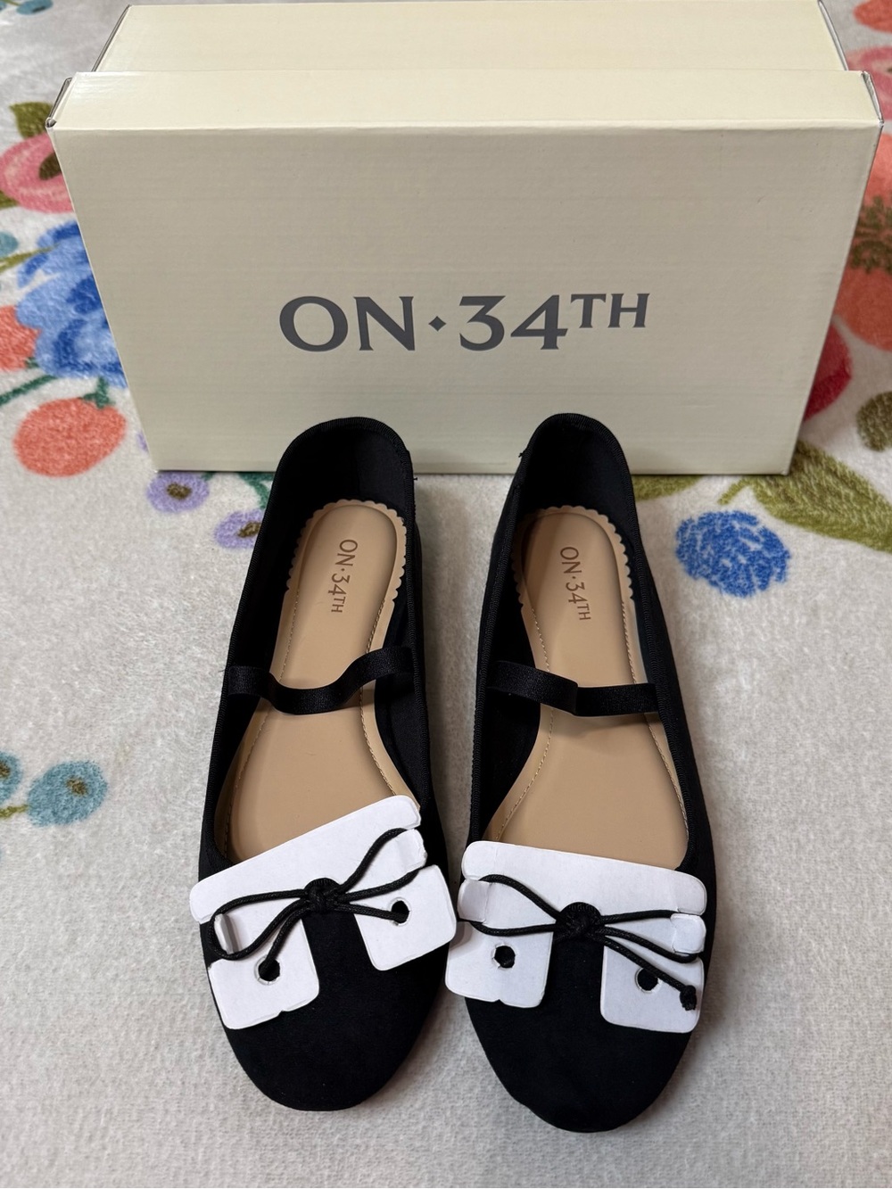 ON·34TH Black Bow-Accent Flats New in Box